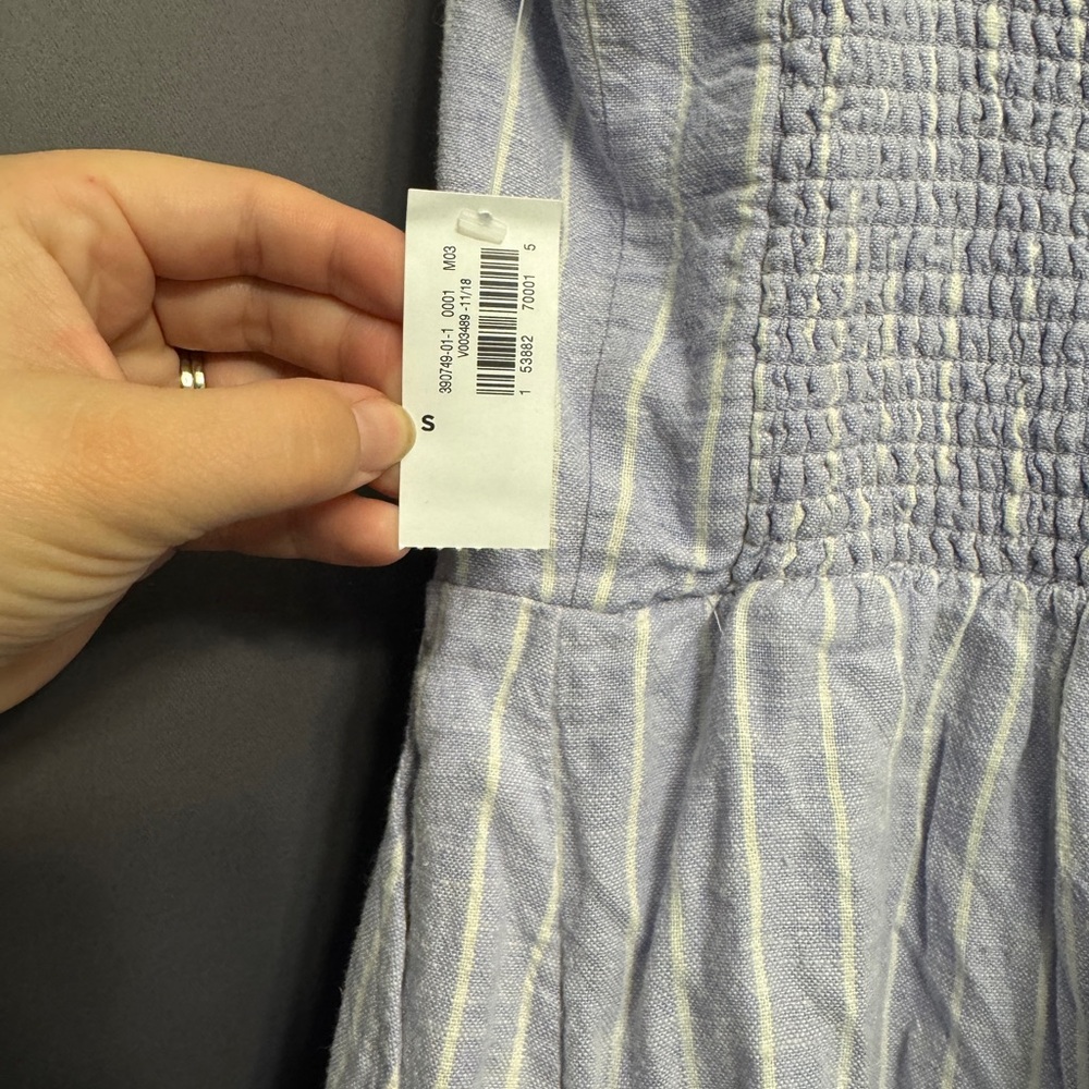 Old Navy White and Light Blue Striped Linen-Blend Jumpsuit - Picture 3 of 3
